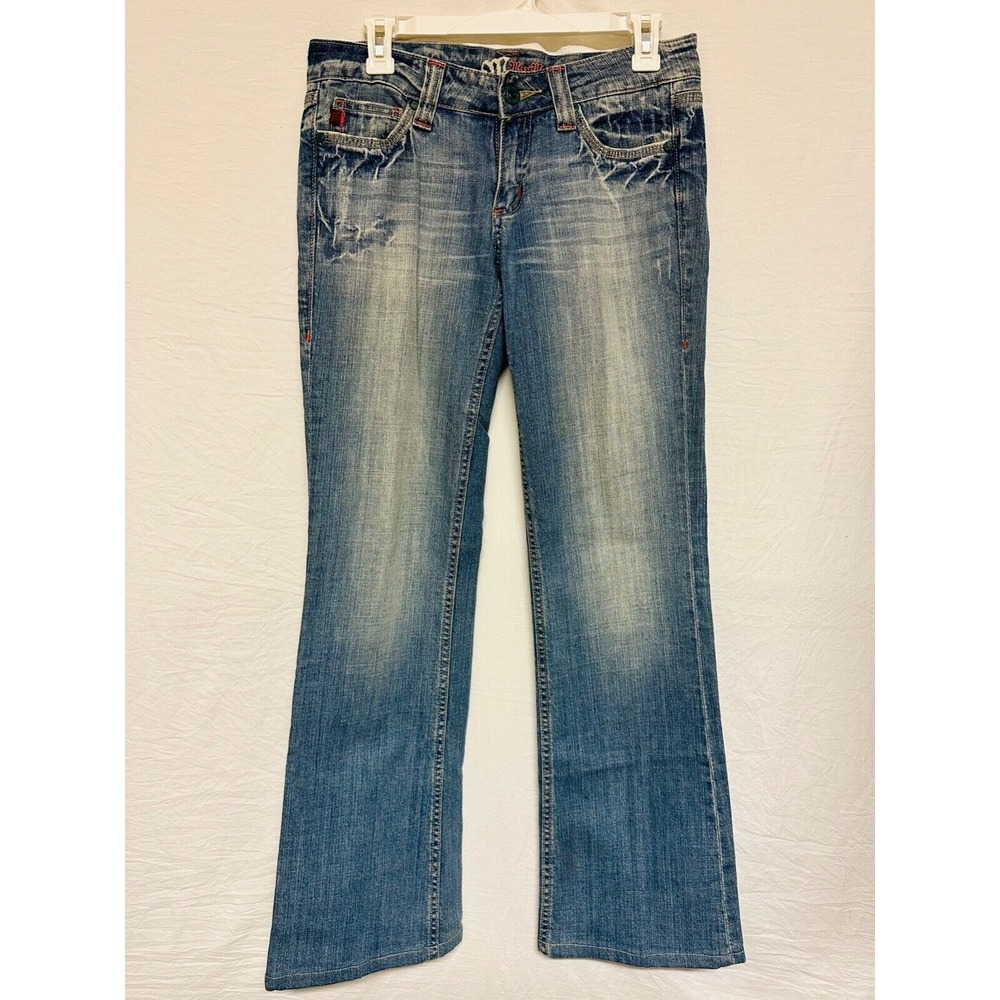 Miss Me Jeans Womens Size 29 Bootcut Faded Distressed‎ Light Blue Embellished